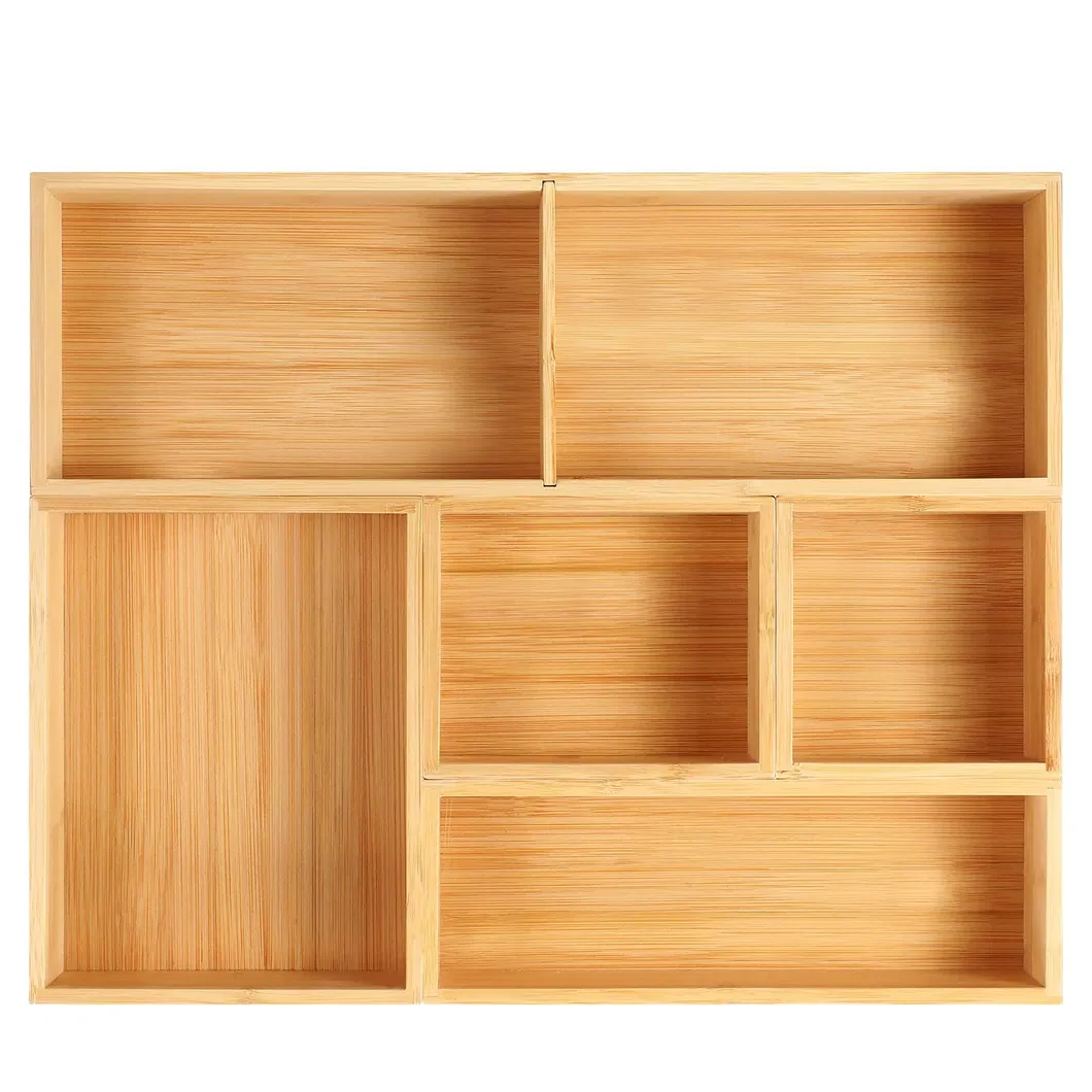 Compact 6-Pack Bamboo Storage Box Set for Bathroom, Office & Tea Storage & Cutlery & Drawer