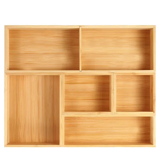 Compact 6-Pack Bamboo Storage Box Set for Bathroom, Office & Tea Storage & Cutlery & Drawer