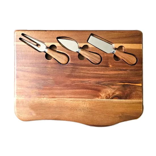Live Edge Custom Engraved Wood Cutting Board Acacia Cheese Board with Knives Set