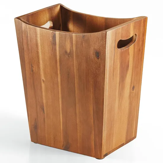 Rectangular Open Bamboo Trash Can Waster Basket for Home