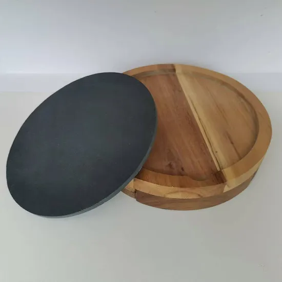 Round Compact Swivel Acacia Wood Charcuterie Boards Slate Cheese Board with Knife Set