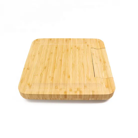 13 Inch Square Bamboo Cheese Board with Drawer and Knives Set From Fujian Factory