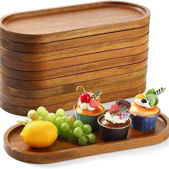 Large Capacity Rectangular and Oval Acacia Wood Party Platters