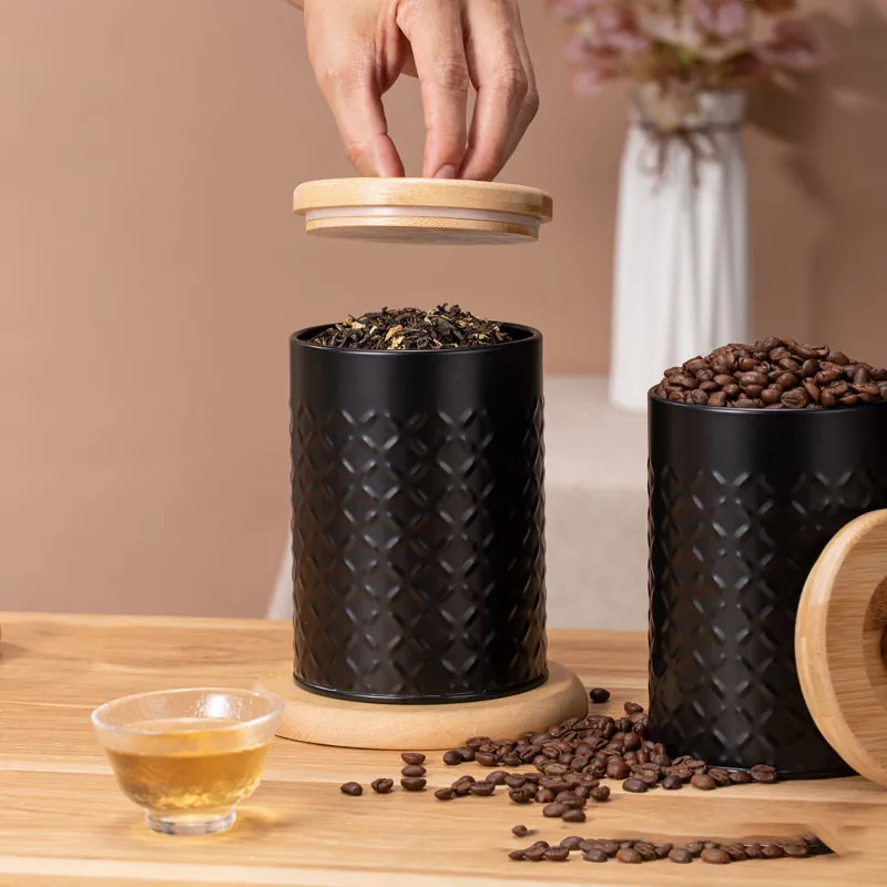 Black Metal Canisters Sets for Coffee Tea Sugar Storage