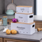 Metal Potato Onion Garlic Storage Box Set of 3 with Bamboo Lid and Handle