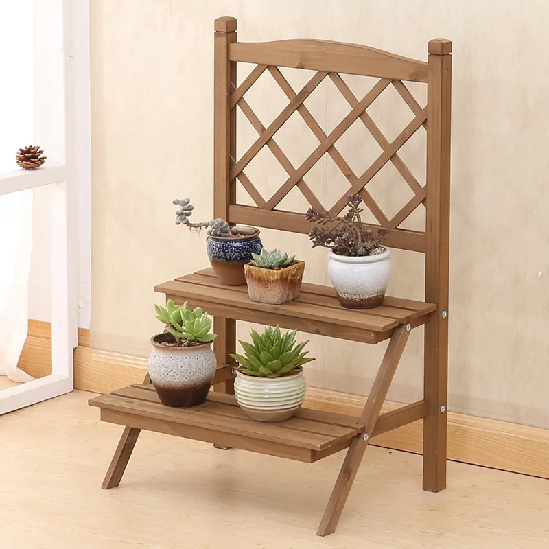 Stepped Flower Stand Vintage Plant Stand Wooden Flower Pot Holder for Garden