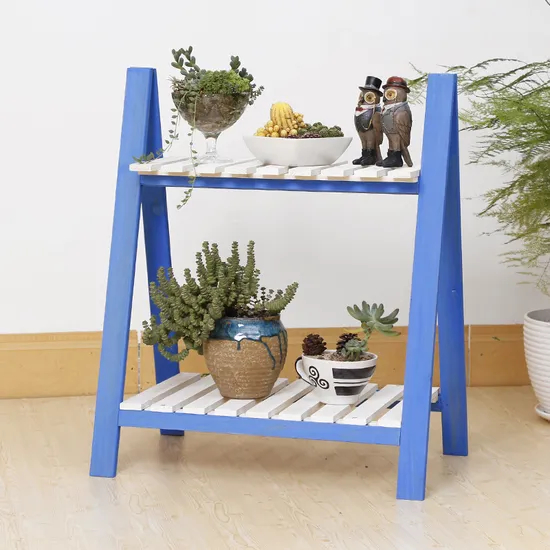 2 Tier Folding Ladder Design Wooden Plant Stand Garden Wooden Flower Pot Display