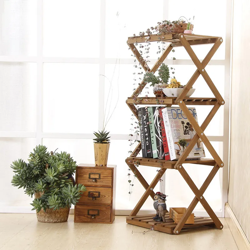 4 Tier Foldable Wooden Plant Stand Pot Shelf Outdoor Flower Storage Rack