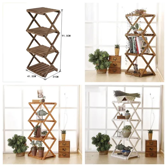 4 Tier Foldable Wooden Plant Stand Pot Shelf Outdoor Flower Storage Rack