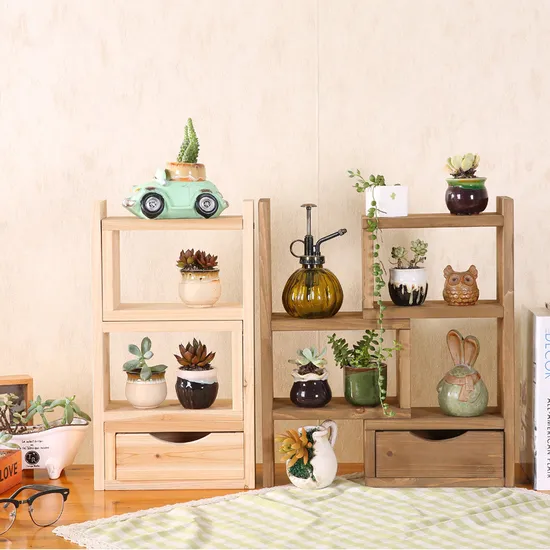 Extendable Multi-Layer Solid Wood Table Shelf Vintage Shelf Bay Window Office Flower Stand