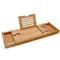Grey Color Extendable Bamboo Bathtub Caddy Tray with Book and Wine Holder