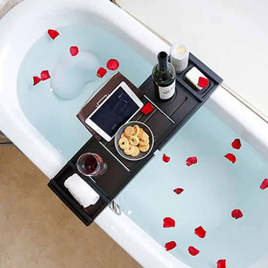 Black Color Bamboo Bathroom Caddy Tray for Bathtub