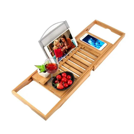 Bamboo Bathtub Rack Wine Book Tablet Phone Soap Holder