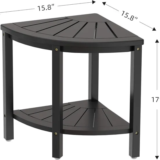 Luxury Black Color Bamboo Corner Shower Stool Bathroom Storage Stool