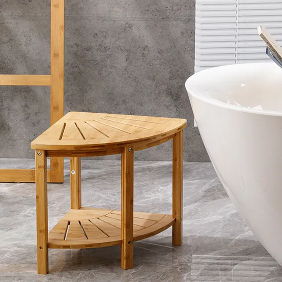 Fan-Shaped Wood Corner Storage Stool Bamboo Bathroom Corner Stool Bath Stool