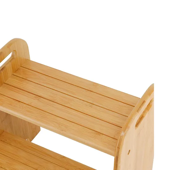Bamboo Children Footstool for Living Room with 2-Layer Anti-Slip Treadboard. Bamboo Stool.