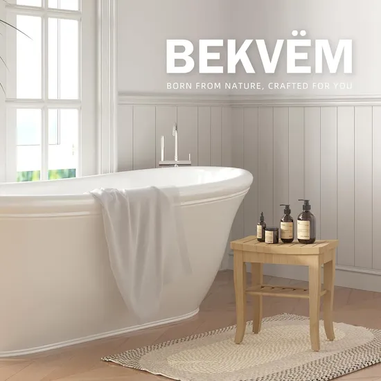 Bamboo Shower Stool Shower Bench with 2-Tier Storage Shelf for Bathroom