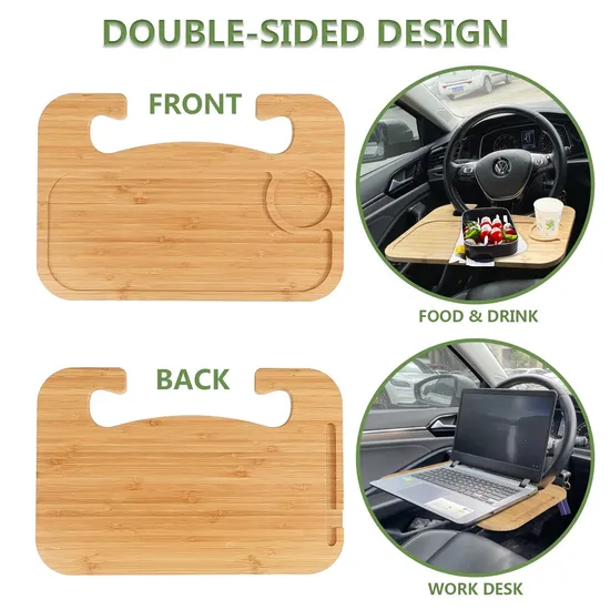 Double-Sided Bamboo Car Tray for Eating and Work