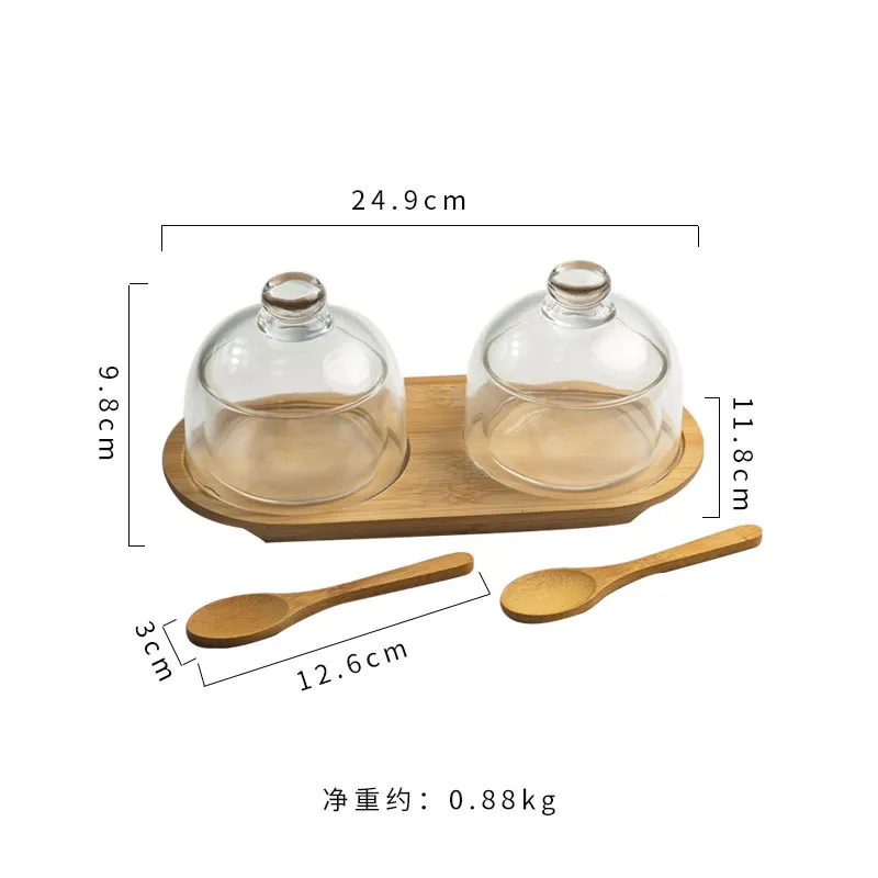 2 PCS Set Bamboo Cake Plate Cake Stand Butter Dish with Glass Cup and Lid