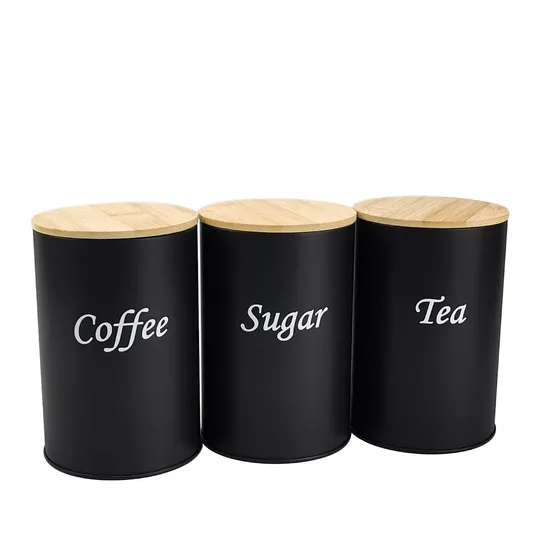 Metal Kitchen Storage Set Canisters Set of 3 for Coffee Tea Sugar