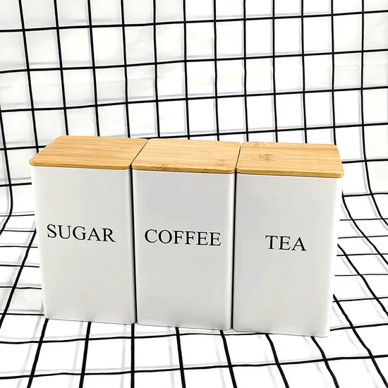 Vintage Design Metal Canisters Set of 3 with Bamboo Lid for Coffee Tea Sugar