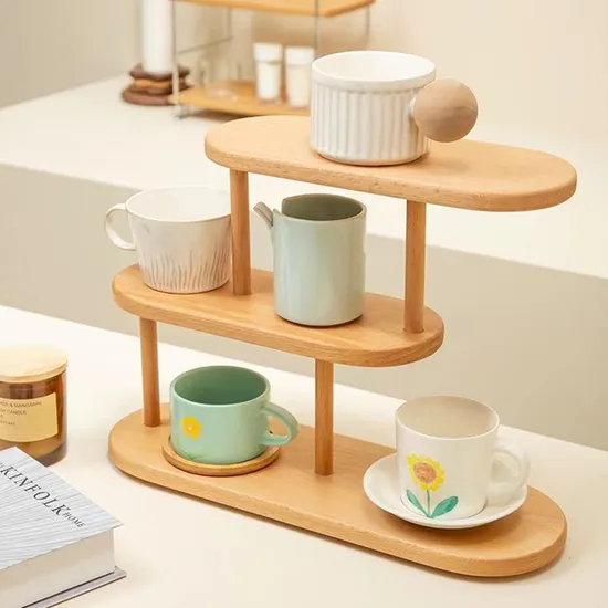 Multifunctional 3 Layer Solid Wood Storage Shelf Desktop Cosmetics Storage Shelf