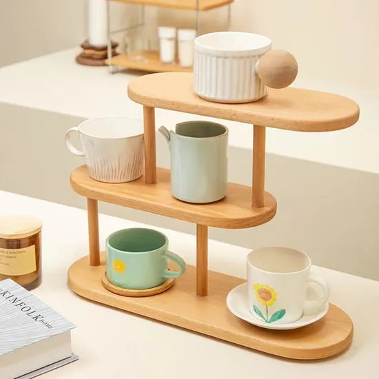 Multifunctional 3 Layer Solid Wood Storage Shelf Desktop Cosmetics Storage Shelf