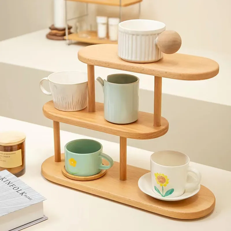 Multifunctional 3 Layer Solid Wood Storage Shelf Desktop Cosmetics Storage Shelf