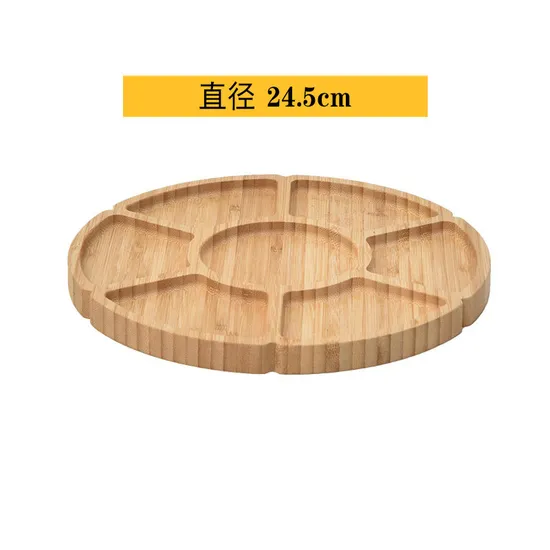 Bamboo Nuts Storage Platter Tray Snacks Plates with 5 Dining Grids