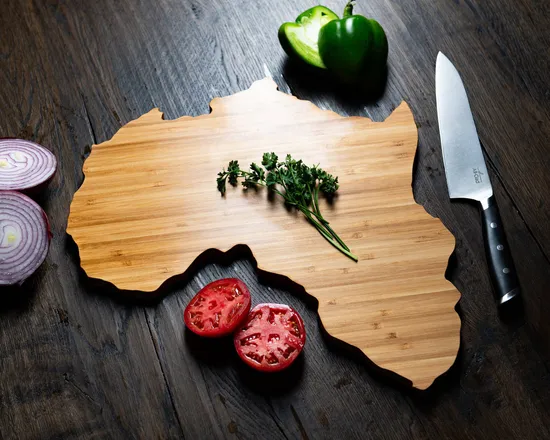 Unique Africa Shaped Bamboo Serving and Cutting Board for Kitchen