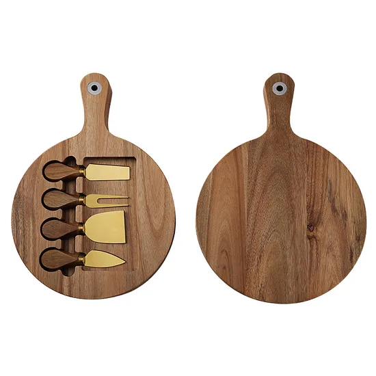 Space - Saving Compact Acacia Drawer Cheese Board Cutting Board with Knives