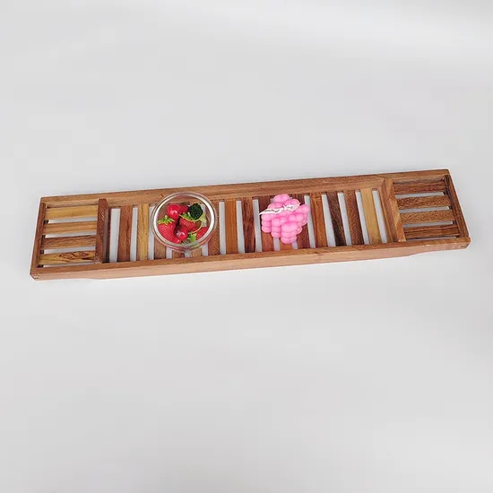 Simple Vintage Acacia Wood Bathtub Rack Caddy Tray for Bathroom