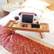 Extendable Bamboo Bathtub Caddy Tray Table with Folding Legs