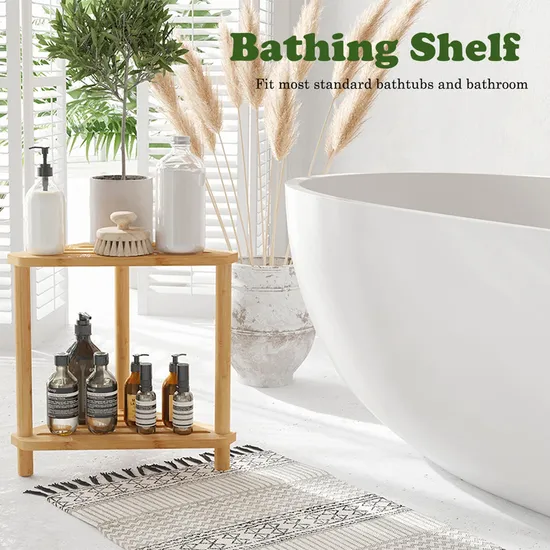 Multifunctional Space -Saving Bamboo Shower Bench with Corner Storage for Bathroom