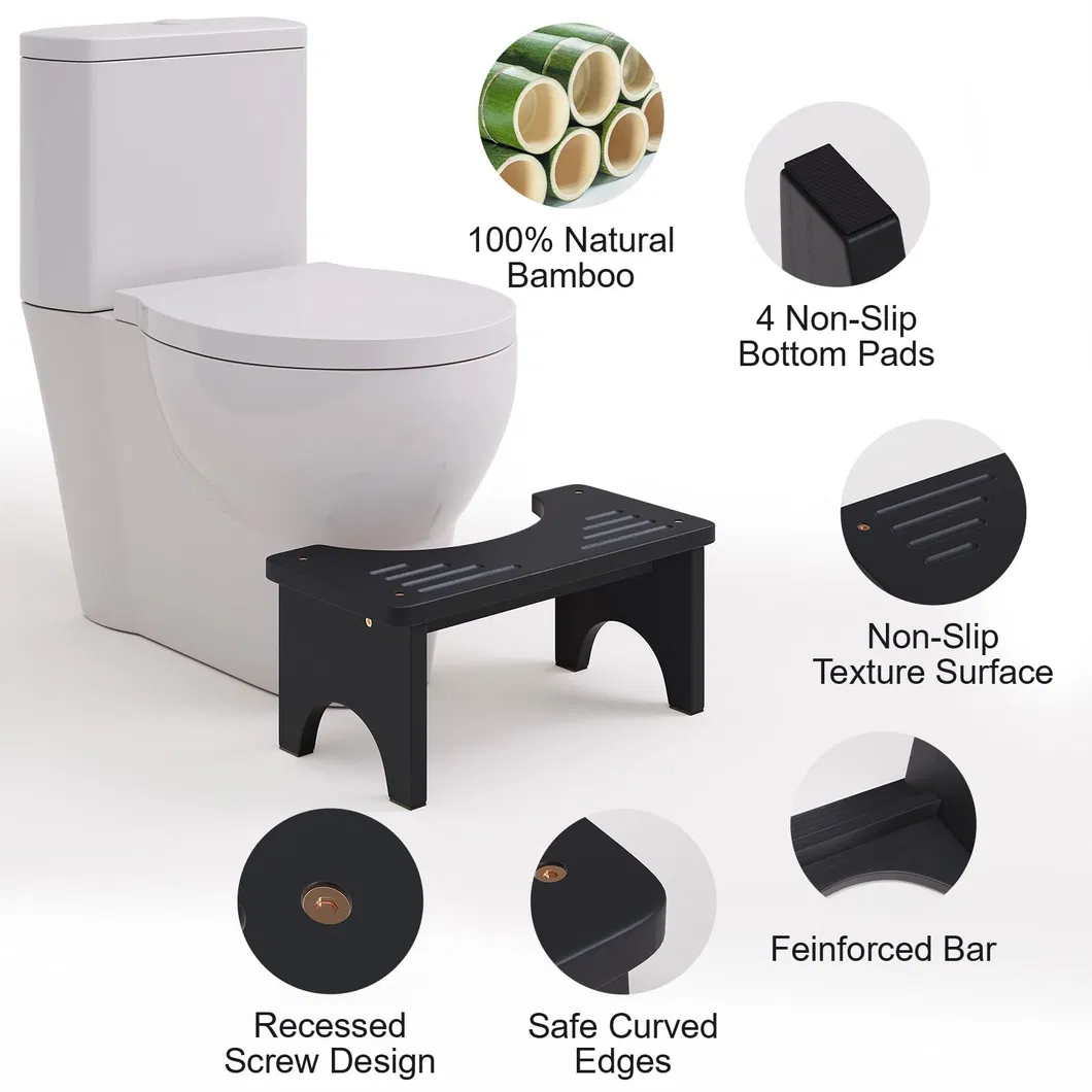 Durable Black Color Height - Increasing Bamboo Toilet Stool