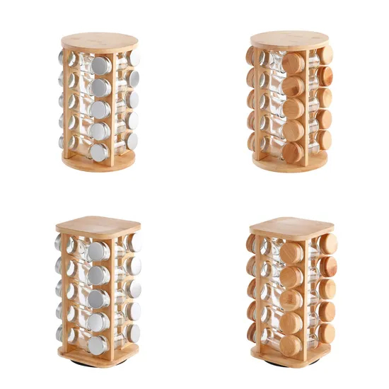 20-Jar Revolving Bamboo Spice Holder for Cabinet Use