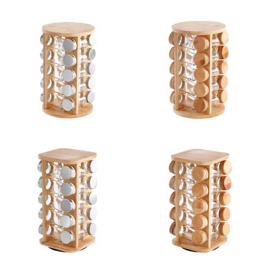 20-Jar Revolving Bamboo Spice Holder for Cabinet Use