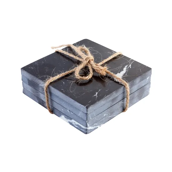 Stackable Storage Round Marble-Acacia Coasters Set for Minimalist Kitchens and Bars
