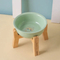 Nordic - Style Pet Ceramic Snack Food Bowl with Wooden High - Foot for Dog and Cat