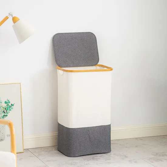 Large - Capacity Two - Tone Bamboo - Oxford Fabric Laundry Storage Basket for Bedroom