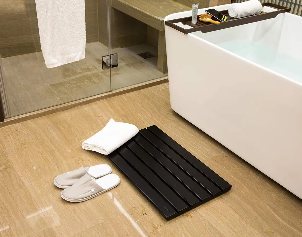 Large Black Color Bamboo Floor Mat for Bathroom