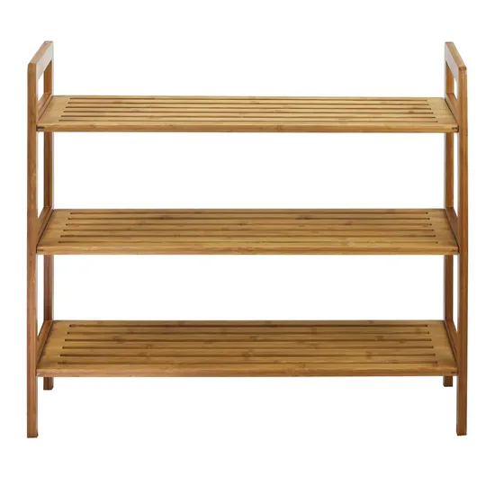 3-Tier Long Natural Bamboo Shoe Rack for Living Room