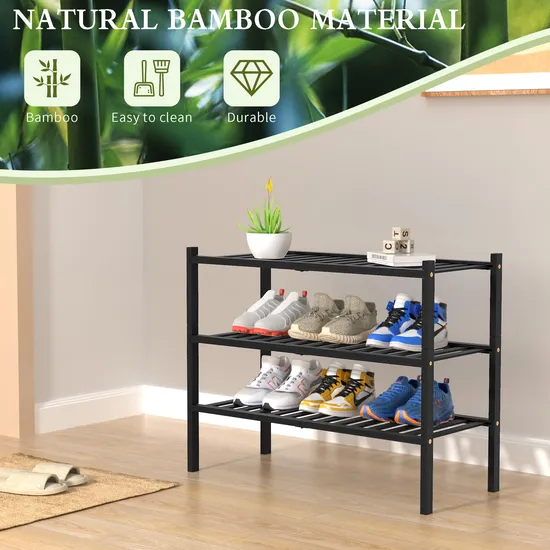 3 Tier Free Standing Bamboo Shoe Rack