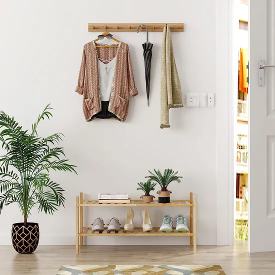 2 Tier Stackable Bamboo Wood Shoe Shelf Storage Organizer for Entryway