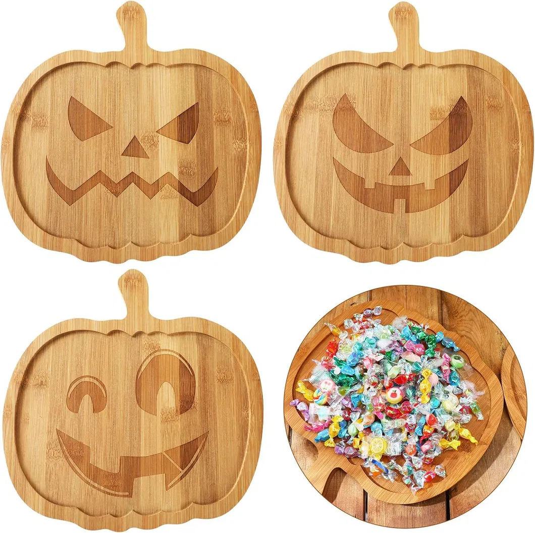 Halloween 2 PCS Skull Shape Bamboo Aperitif & Charcuterie Board Serving Dishes for Party