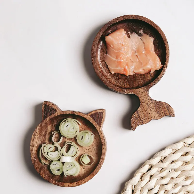 Animal Shaped Acacia Wooden Serving Tray / Plates for Sauce, Snack, Sushi.