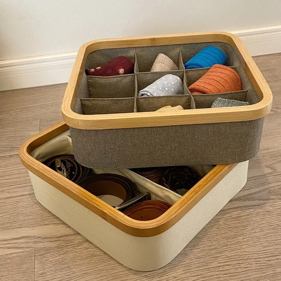 Bamboo Circle Oxford Cloth Fabric Drawer Storage Box for Household Underwear, Sock, Sundries and Snack Classification