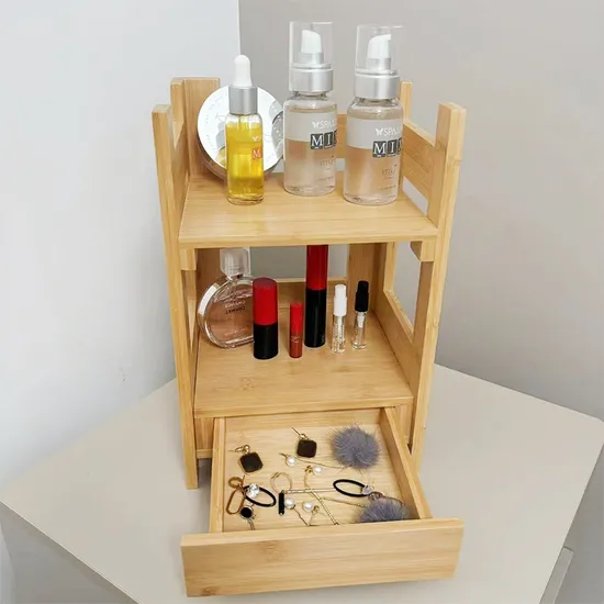 Double-Layer Bamboo Storage Rack Storage Organizer Shelf for Cosmetics / Jewelry