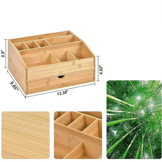 Bamboo Office Desktop Storage Box Office File Storage Shelf with Pen Holder