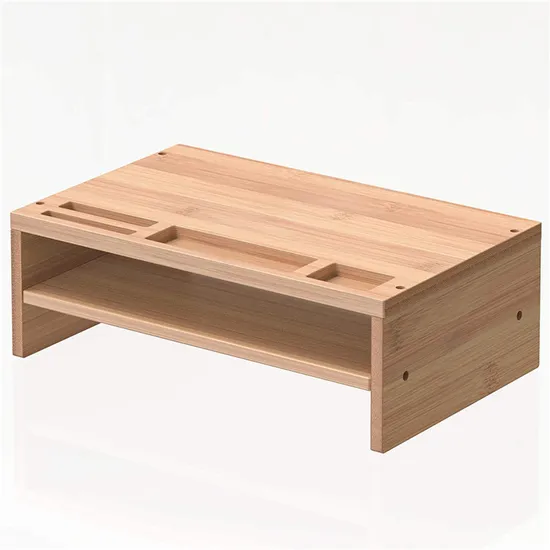 Double-Layer Bamboo Desktop Storage Shelf Computer Riser Monitor Stand